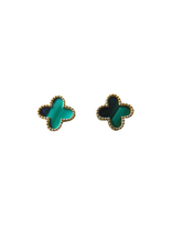 Load image into Gallery viewer, Van Cleef &amp; Arpels Style Gold Malachite Clover Stud Earrings 9 Carat Yellow Solid Available In Mother Of Pearl &amp; Black
