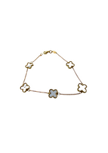 Load image into Gallery viewer, Van Cleef &amp; Arpels Style Mother Of Pearl Clover Gold Bracelet 9 Carat Yellow 9 Carat Available in Malachite Green and Black
