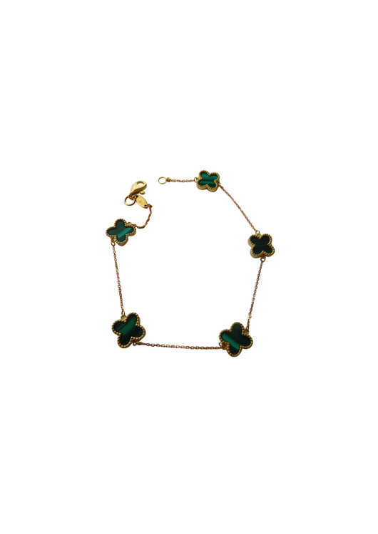 Van Cleef & Arpels Style Malachite Green Clover Gold Bracelet 9 Carat Yellow 9 Carat Available in Mother Of Pearl and Black