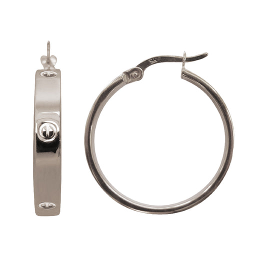 Gold Love Sunken Screw Hoop Earrings 9 Carat White 18mm Diameter