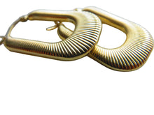Load image into Gallery viewer, Gold Ribbed Rectangular Unlimited Hoop Earrings 9 Carat Yellow 30mm
