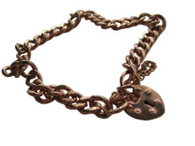 Load image into Gallery viewer, Gold Bracelet Rose 9 Carat With Sunken Screws Heart Charm And Safety Chain
