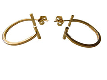 Load image into Gallery viewer, Gold Open Hoop T Earrings  9 Carat Yellow Butterfly Fitting
