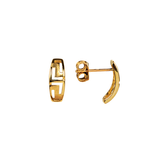 Gold Stud Earrings Greek Key 9 Carat Solid Yellow