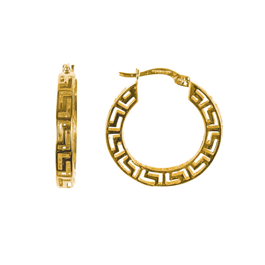 Greek Key Hoop Earrings 9 Carat Yellow Round Double Medium