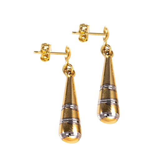 Gold Drop Earrings 9 Carat Yellow & White Diamond Cut