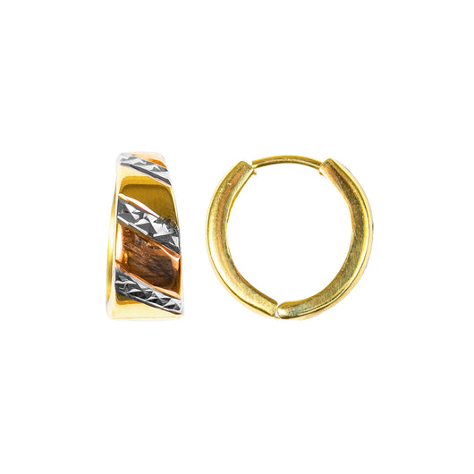Gold Huggie Hoop Earrings 9 Carat Solid Multi Coloured Diamond Cut