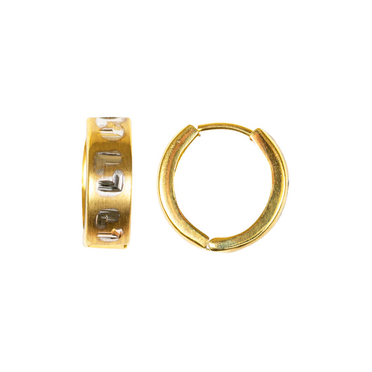 Gold Huggie Hoop Earrings Greek Key 9 Carat Solid Yellow