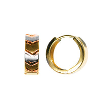 Load image into Gallery viewer, Gold Huggie Hoop Earrings 9 Carat Solid Yellow &amp; White Diamond Cut V
