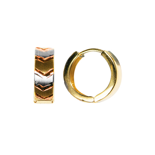 Gold Huggie Hoop Earrings 9 Carat Solid Multi Coloured Diamond Cut V