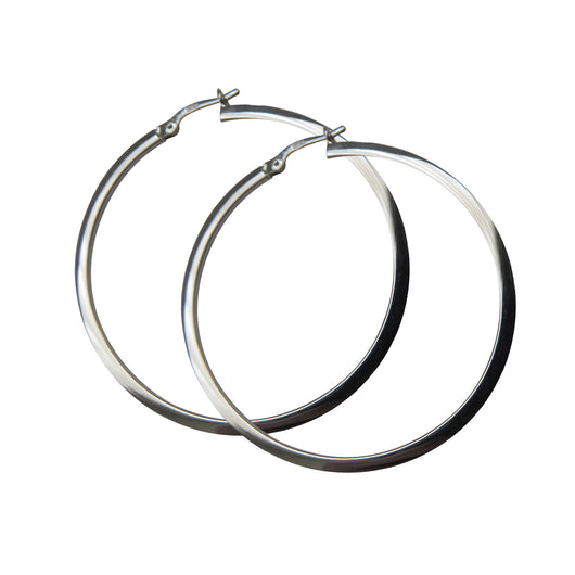Gold Hoop Earrings 9 Carat White 40mm Flat