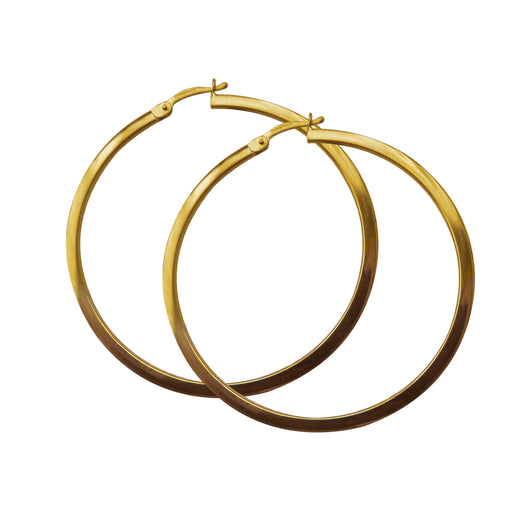 Gold Hoop Earrings 9 Carat Yellow 40mm Flat