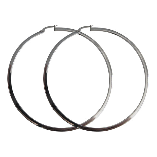 Gold Hoop Earrings 9 Carat White 50mm Flat