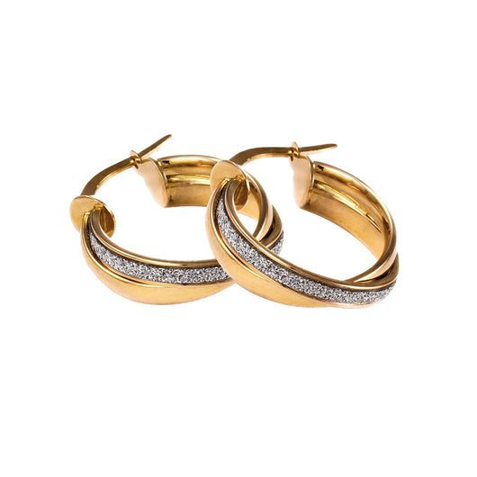 Gold Hoop Earrings Glitter 9 Carat Yellow Crossover Moondust