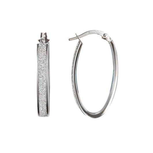 Gold Hoop Earrings Glitter 9 Carat White Moondust Oval