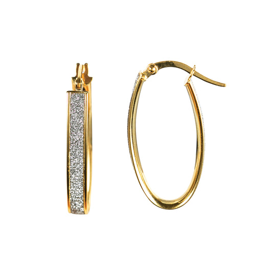 Gold Hoop Earrings Glitter 9 Carat Yellow Moondust Oval