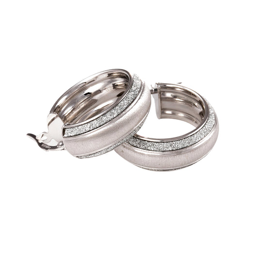 Gold Hoop Earrings Glitter 9 Carat White Moondust Medium Double