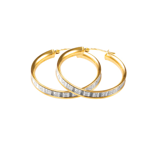 Gold Glitter Baguette Hoop Earrings 9 Carat Yellow Large