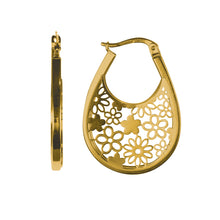 Load image into Gallery viewer, Gold Hoop Earrings Floral 9 Carat Yellow  Oval
