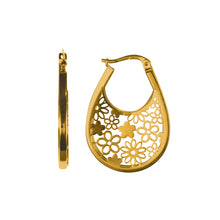 Load image into Gallery viewer, Gold Hoop Earrings Floral 9 Carat Yellow  Oval
