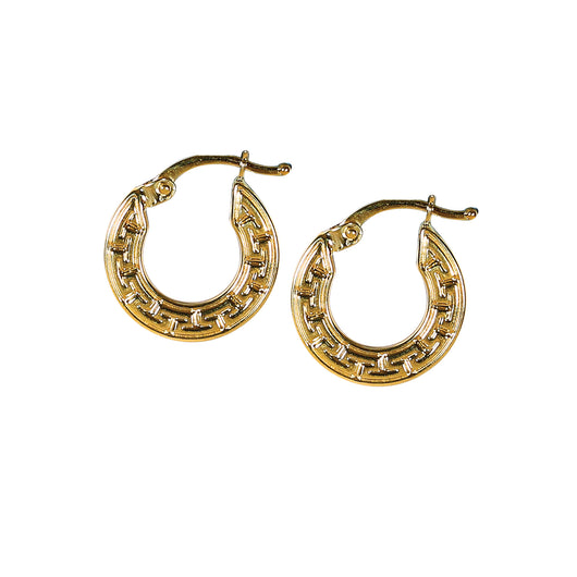 Gold Greek Key Hoop Earrings 9 Carat Yellow