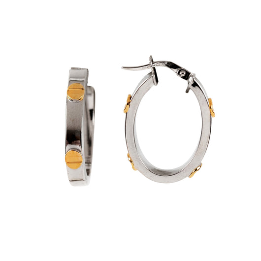 Gold Screw Hoop Earrings 9 Carat White Oval