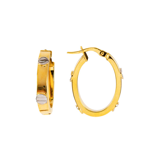 Gold Screw Hoop Earrings 9 Carat Yellow Oval