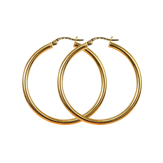 Gold Hoop Earrings 9 Carat Yellow 34mm Tube