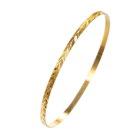 Gold Slave Bangle Solid 9 Carat Yellow Diamond Cut 3mm Frosted Shiny