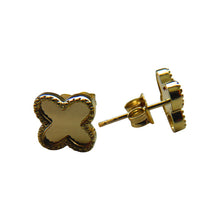 Load image into Gallery viewer, Van Cleef &amp; Arpels Style Gold Clover Stud Earrings 9 Carat Yellow Solid Also Available In Mother Of Pearl Green &amp; Black
