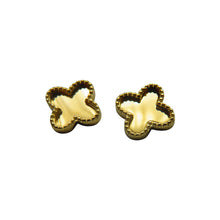 Load image into Gallery viewer, Van Cleef &amp; Arpels Style Gold Clover Stud Earrings 9 Carat Yellow Solid Also Available In Mother Of Pearl Green &amp; Black
