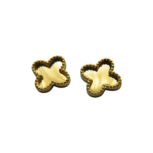 Van Cleef & Arpels Style Gold Clover Stud Earrings 9 Carat Yellow Solid Also Available In Mother Of Pearl Green & Black