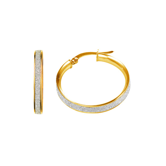 Gold Glitter Hoop Earrings 9 Carat Yellow Medium